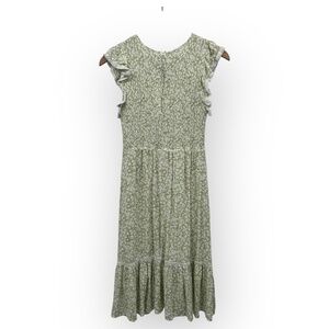 Lost Wander Green Floral Print Ruffle Sleeves Lace Trim dress